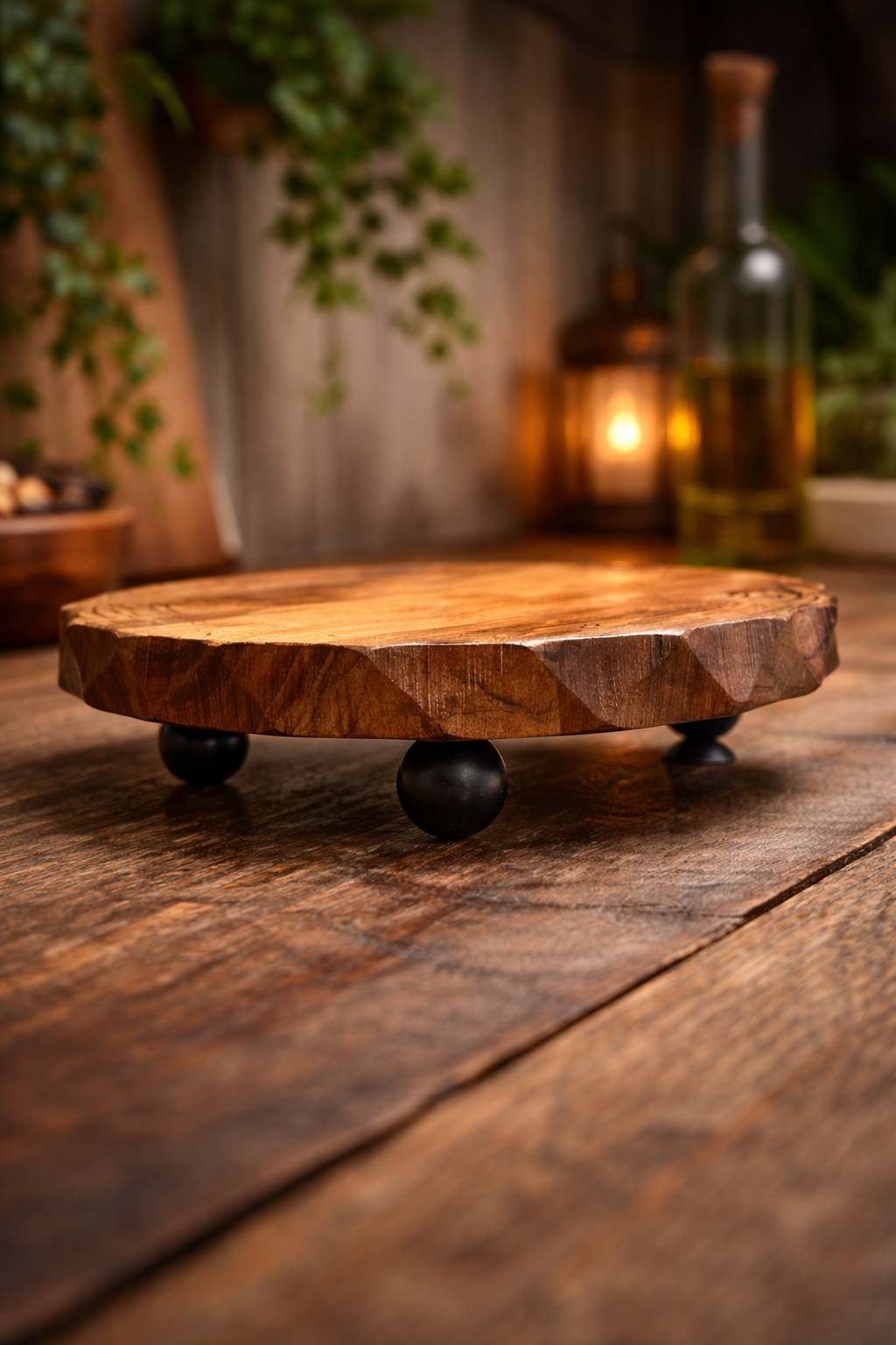 Handcrafted acacia serving riser